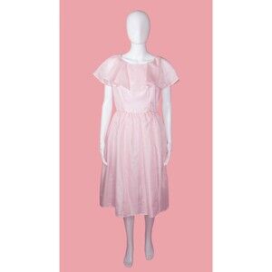 1970s-1980s PINK & White SWISS Dot RUFFLE Semi Sheer Full Skirt Party Dress. S-M